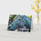 アンティークスタイリッシュターコイズ馬探索スクリプト カード (黄色い花)