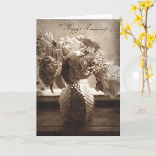 アンティークスタイルのハッピーアニバーサリーカード カード (黄色い花)