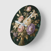 アンティークスタイルのバラの花束タペストリー ラウンド壁時計 (傾斜)