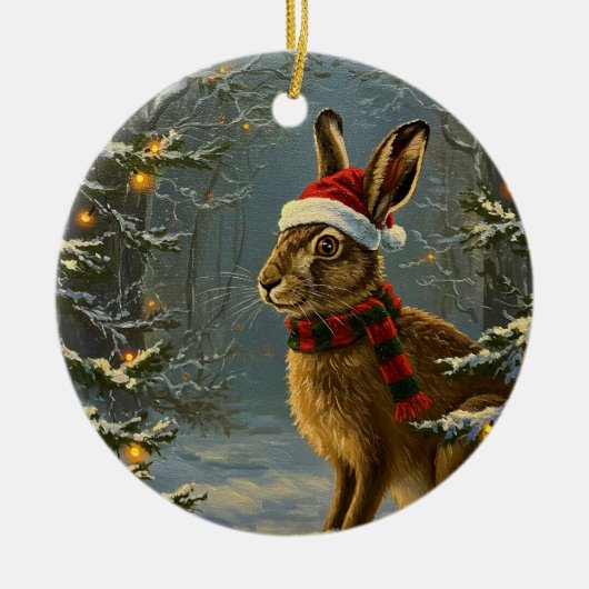 アンティークスタイルの森のウサギ クリスマスオーナメント (正面)