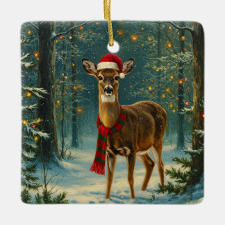 アンティークスタイルの森のシカのクリスマスオーナメント セラミックオーナメント