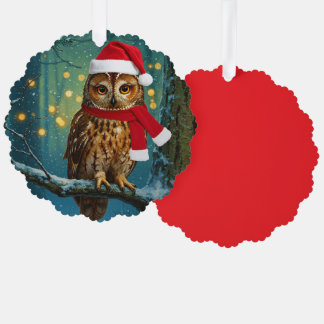 アンティークスタイルの森のフクロウのクリスマスオーナメント オーナメントカード