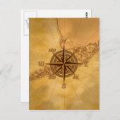 アンティークスタイルコンパスバラ ポストカード (正面/裏面)
