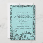 アンティークスタイルブラック&ブルーフローラ記念日 招待状 (裏面)