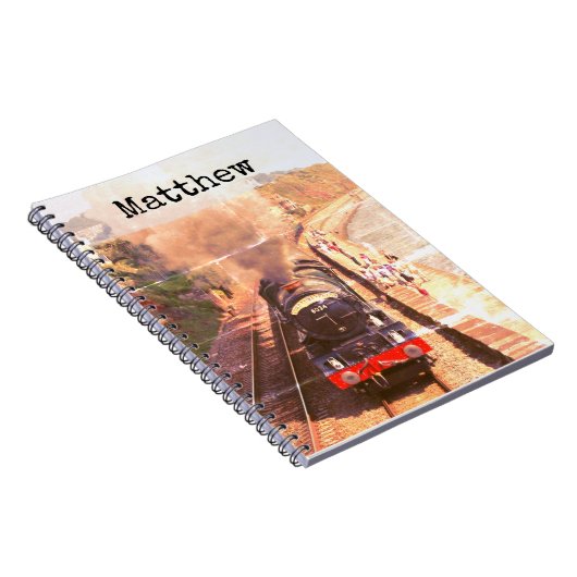 アンティークスタイル写真ヴィンテージスチームトレイン、あなたの名前 ノートブック (右側)