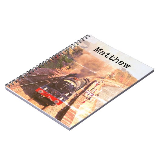 アンティークスタイル写真ヴィンテージスチームトレイン、あなたの名前 ノートブック (左側)