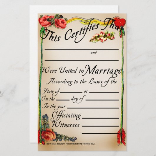 アンティークスタイル婚姻証明書 (正面/裏面)