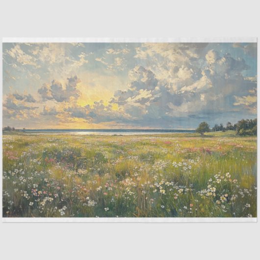 アンティークスタイル繊細なワイルドフラワーフィールド風景 薄葉紙 (正面)