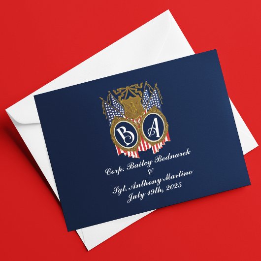 アンティークスタイル軍隊結婚カップル サンキューカード