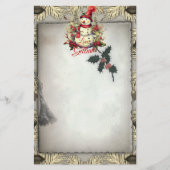 アンティークスタイル雪だるま縁ど 便箋 (正面)