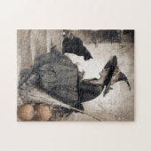 アンティークスタイル魔女とキャットアート ジグソーパズル (横)