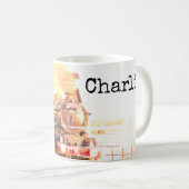 アンティークスタイル、ヴィンテージスチームロコ、あなたの名前で。 コーヒーマグカップ (正面右)