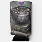 アンティークスチームパンクカルドン |スペルブックのスタック スリム缶クーラー (裏面)