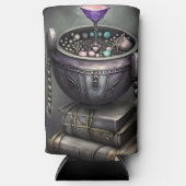 アンティークスチームパンクカルドン |スペルブックのスタック スリム缶クーラー (正面)