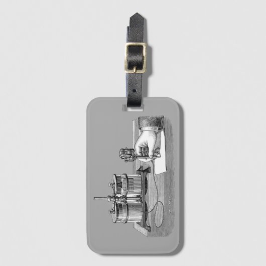 アンティークスチームパンク作家エジソン ラゲッジタグ (正面縦)