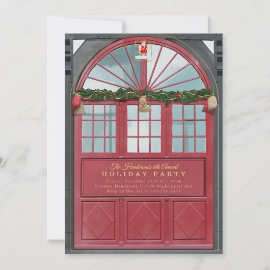 アンティークストアフロントイラストレーションホリデーパーティー 招待状 (正面)