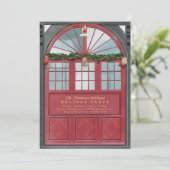 アンティークストアフロントイラストレーションホリデーパーティー 招待状 (スタンド正面)