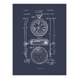 アンティークストップ時計， 1889特許スケッチ フォトプリント           