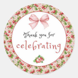 アンティークストロベリーサンキューステッカー ラウンドシール
