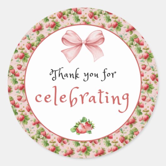 アンティークストロベリーサンキューステッカー ラウンドシール (正面)