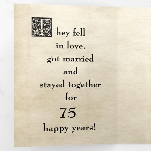 アンティークストーリーブックスタイル写真75周年記念 三つ折り招待状 (内部最初)