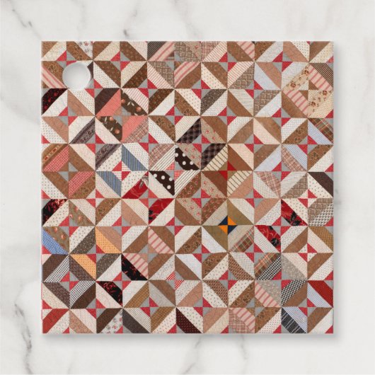 アンティークスプールパターンパッチワークキルトメッセージカード フェイバータグ (正面)