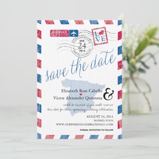 アンティークスペインAirmail日付を保存 セーブザデート (スタンド正面)