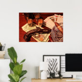 アンティークセットの賭博ダーリンガーピストル ポスター (ホームオフィス)