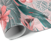 アンティークセピアパロッツ熱帯ジャングルパターン ラッピングペーパー (ロールコーナー)