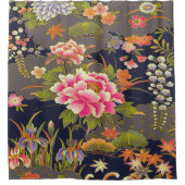 アンティークセージ緑日本のの着物フローラ花 シャワーカーテン (正面)