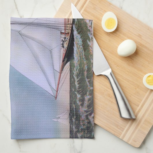 アンティークセーリングシップSloopヨットセーリングボート海 キッチンタオル (四つ折り)