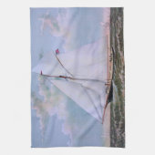 アンティークセーリングシップSloopヨットセーリングボート海 キッチンタオル (縦)