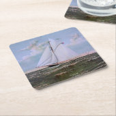 アンティークセーリングシップSloopヨットセーリングボート海 スクエアペーパーコースター (アングル)