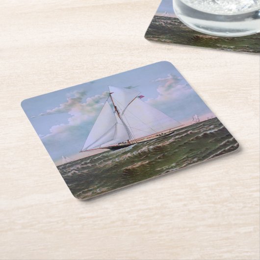 アンティークセーリングシップSloopヨットセーリングボート海 スクエアペーパーコースター (アングル)