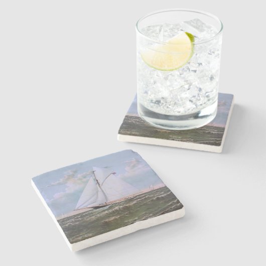 アンティークセーリングシップSloopヨットセーリングボート海 ストーンコースター (横)