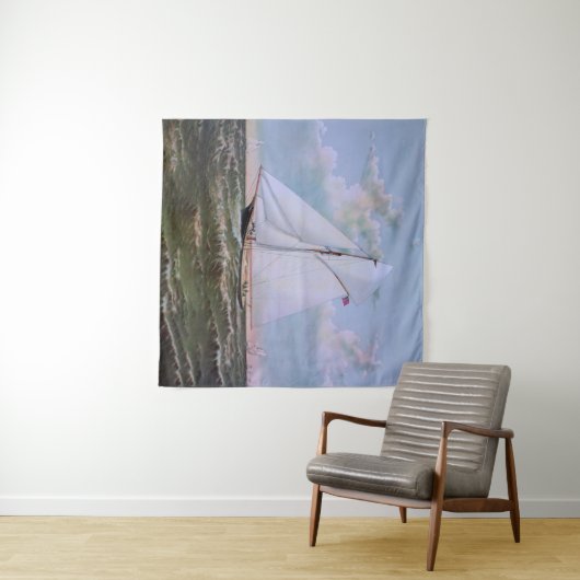 アンティークセーリングシップSloopヨットセーリングボート海 タペストリー (インサイチュ(横))