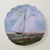 アンティークセーリングシップSloopヨットセーリングボート海 ラウンドクッション (裏面)