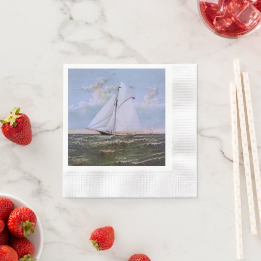 アンティークセーリングシップSloopヨットセーリングボート海 縁ありカクテルナプキン (インサイチュ)