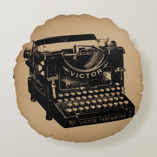 アンティークタイプライターファッションド古いタイプライター ラウンドクッション (正面)