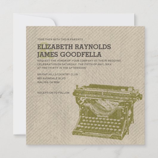 アンティークタイプライター鍵結婚式招待状 招待状 (正面)