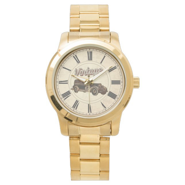 アンティークタイムローマ数字ヴィンテージカー 腕時計 (正面)