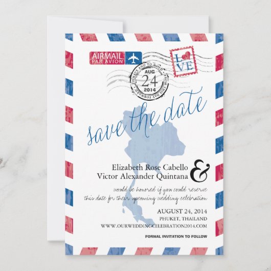 アンティークタイランドエアメール日付を保存 セーブザデート (正面)