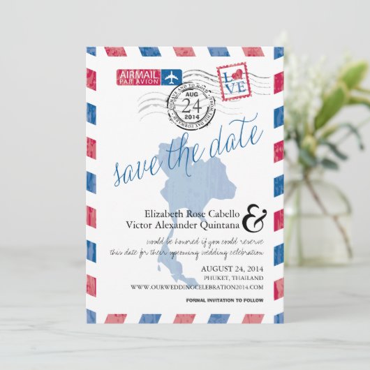 アンティークタイランドエアメール日付を保存 セーブザデート (スタンド正面)