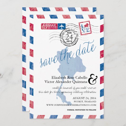 アンティークタイランドエアメール日付を保存 セーブザデート (正面/裏面)