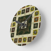 アンティークタイル（紋章の）フラ・ダ・リ（緑） ラウンド壁時計 (傾斜)