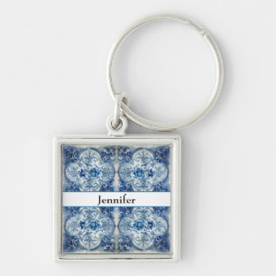 アンティークタイル(Delft Blue)カスタマイズ可能 キーホルダー