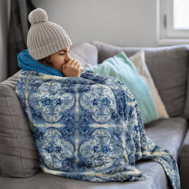 アンティークタイルinデルフトブルー フリースブランケット