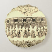 アンティークタッセルレースのトライバルパターンクリームブラック ラウンドクッション (裏面)