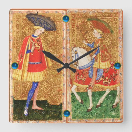 アンティークタロッツ/カップのページと騎士 スクエア壁時計 (正面)