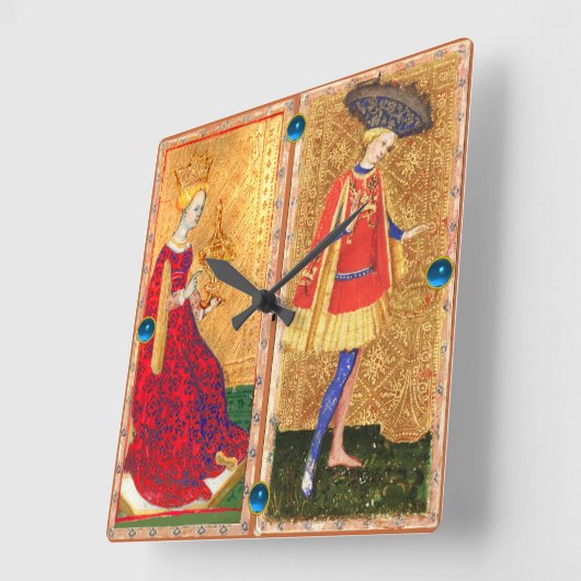 アンティークタロッツ/ページとカップのクイーン スクエア壁時計 (傾斜)